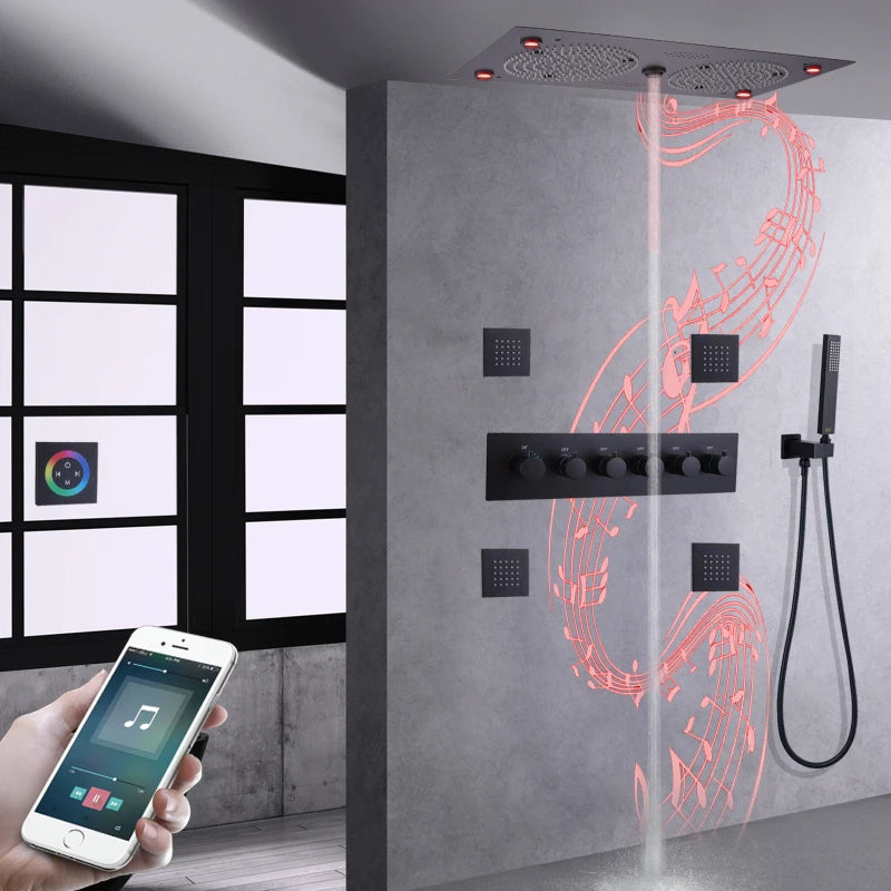 Matte Black Thermostatic Shower Faucet Set