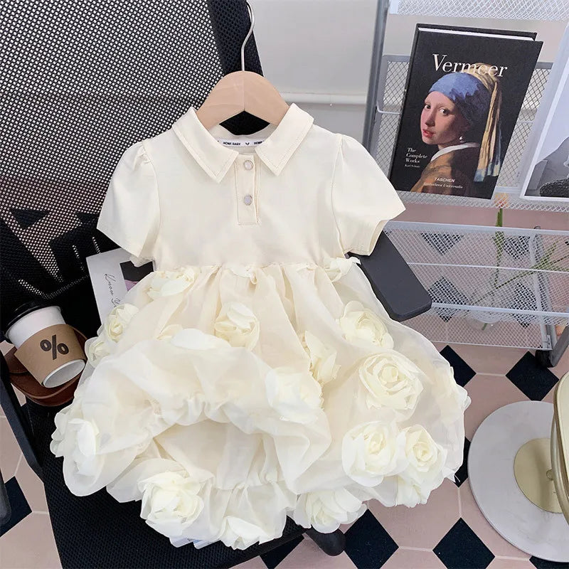 Girls Three-dimensional Rose Flower Dress