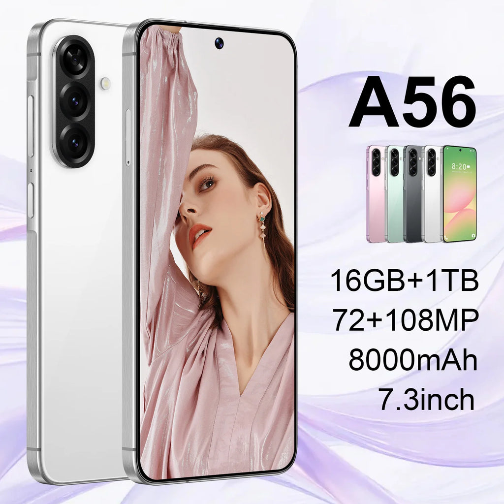 New Design A56 5G Smartphone Deca Core 108MP 16GB 1TB 7.3 Inch HD Display