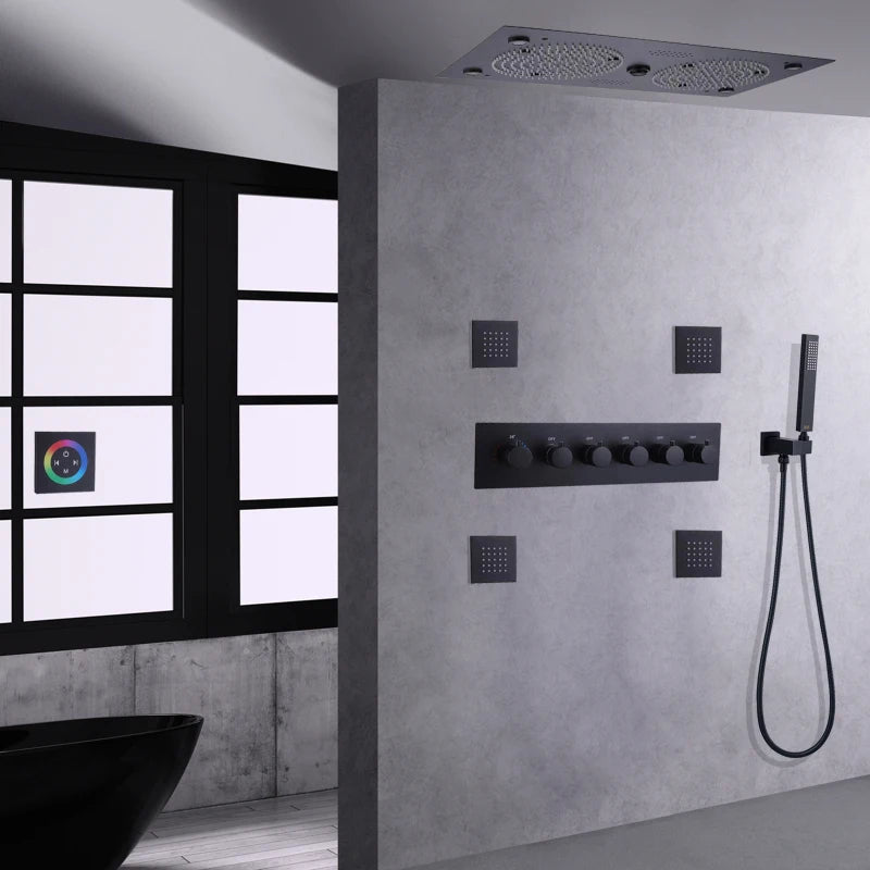 Matte Black Thermostatic Shower Faucet Set
