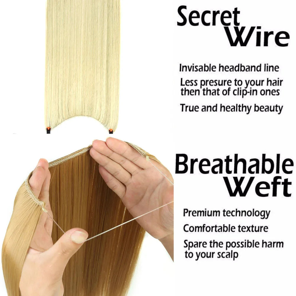 No Clip In Hair Extensions Fish Line Straight Curly Wig