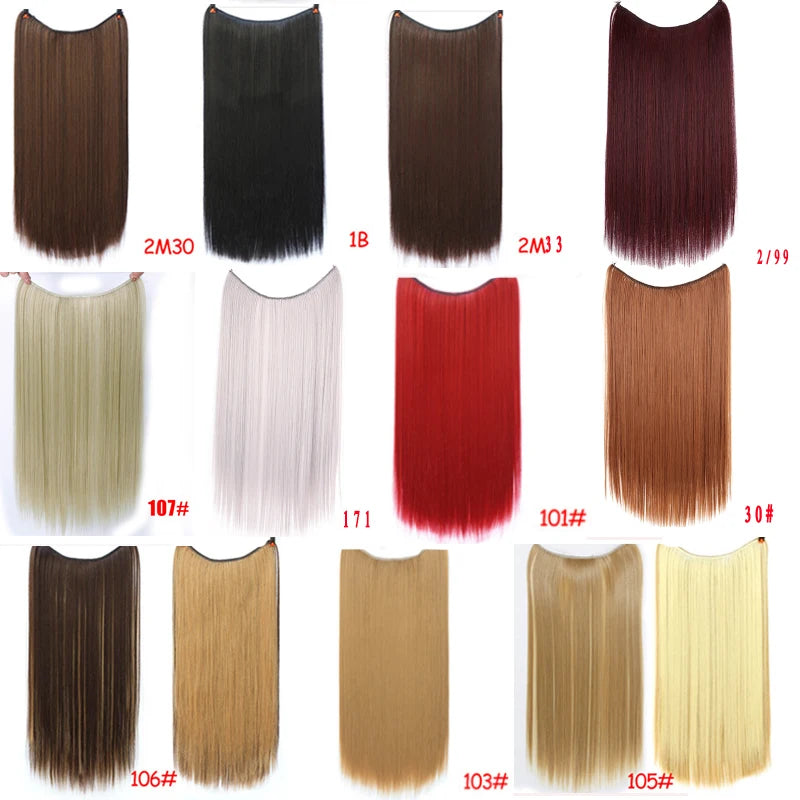 No Clip In Hair Extensions Fish Line Straight Curly Wig