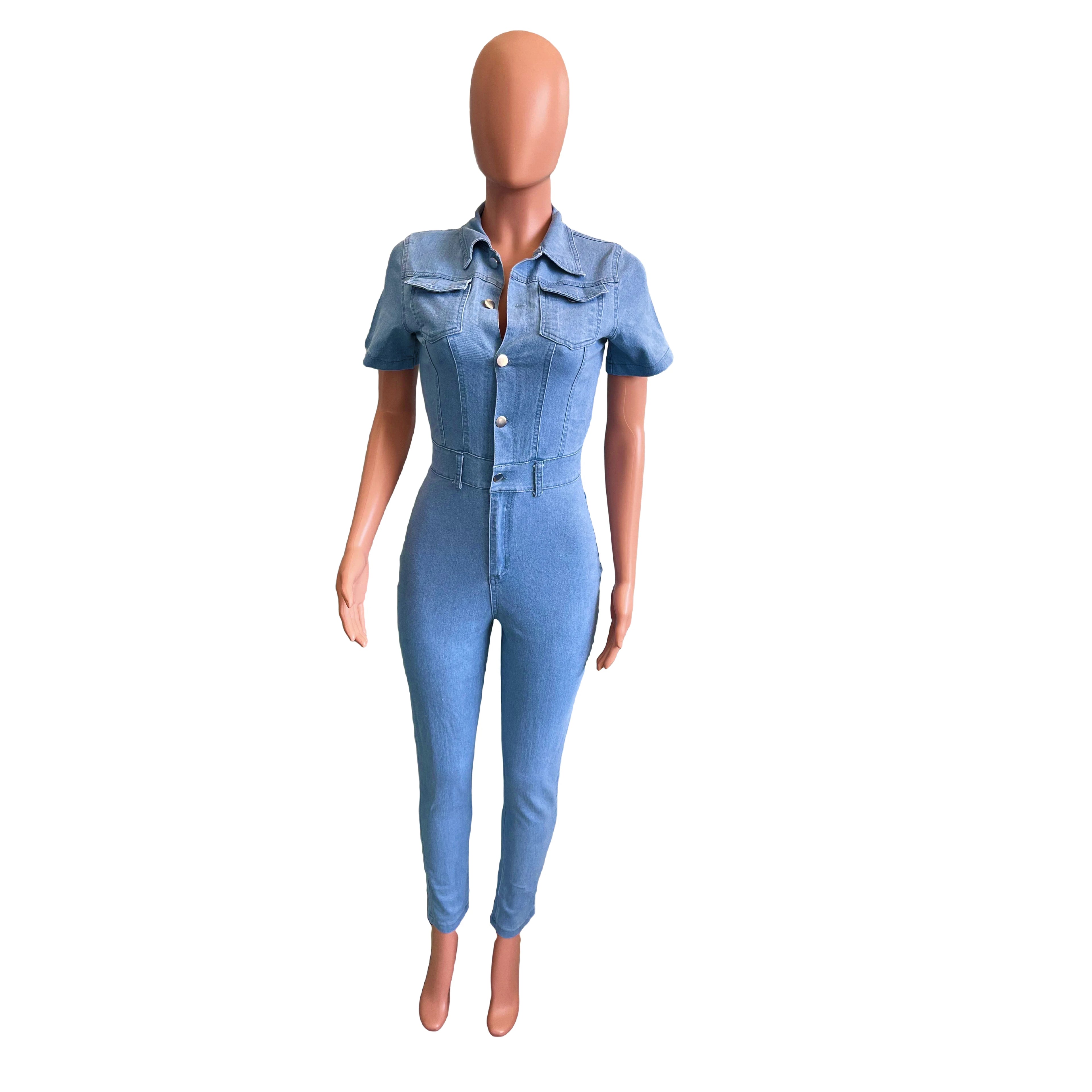 New Stitch Detail Flap Pocket Denim Jumpsuit