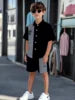 Striped Color Block Printed Boys' Summer Casual clothing