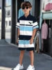 Striped Color Block Printed Boys' Summer Casual clothing