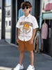 Striped Color Block Printed Boys' Summer Casual clothing