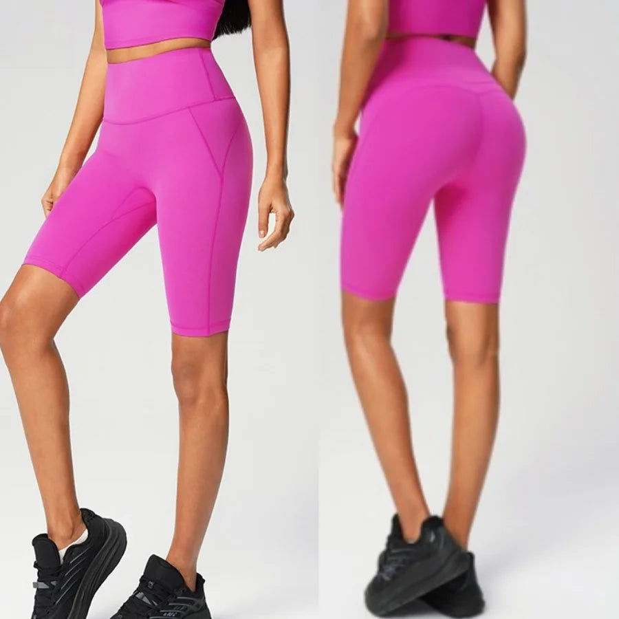 5 Inch Yoga Shorts High Waist Tummy Control Butt  Biker Shorts With Side Pockets
