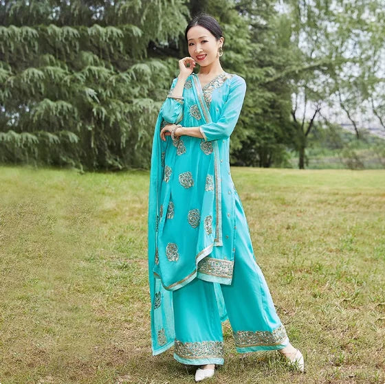 Women's Ethnic Dance Costume Sari Next  Chabi Three Piece Set