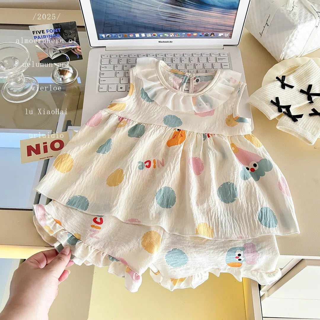 Two-Piece Set Sleeveless Princess Dress with Floral Print