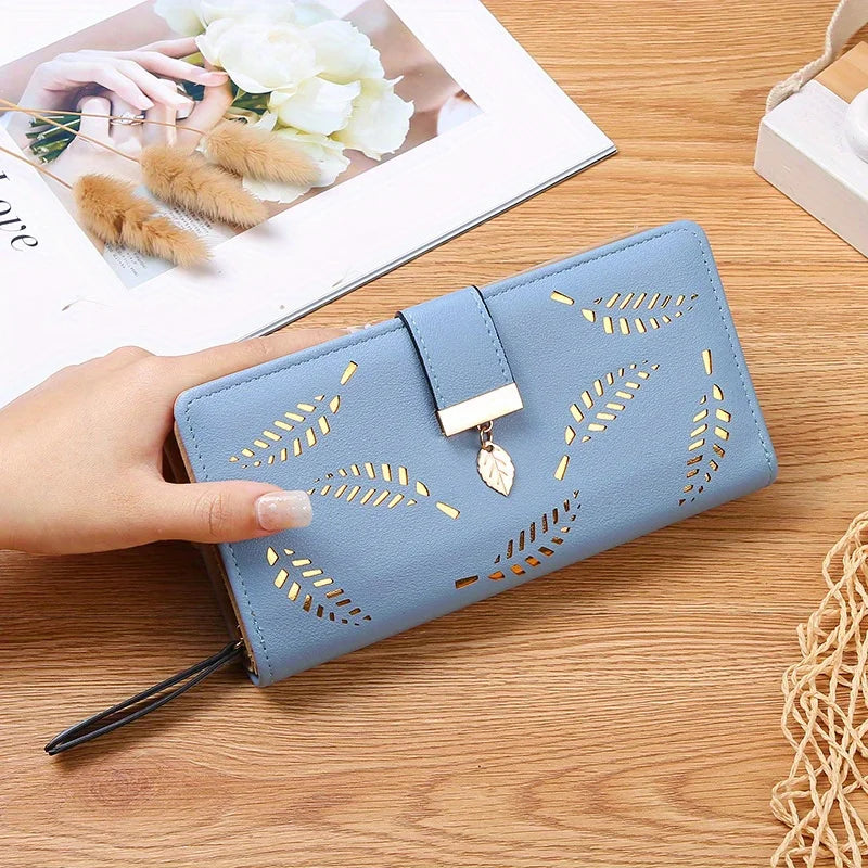 Elegant Women's Wallet With Hollowed-Out Leaf Design