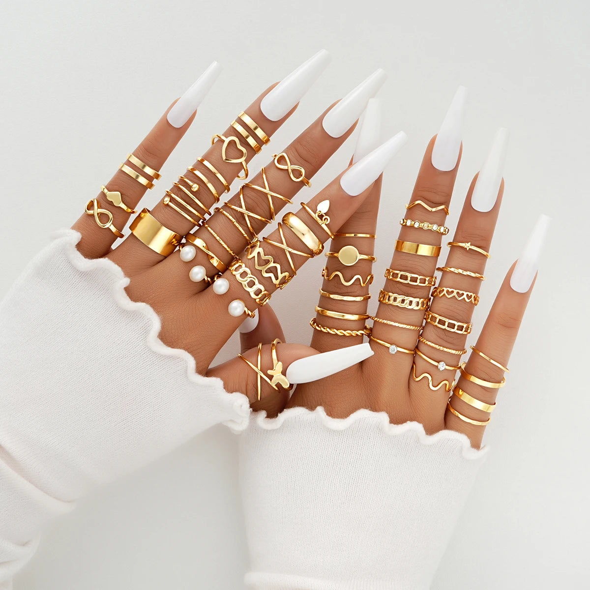 58PCS Vintage Heart Snake Butterfly Rings Set for Women