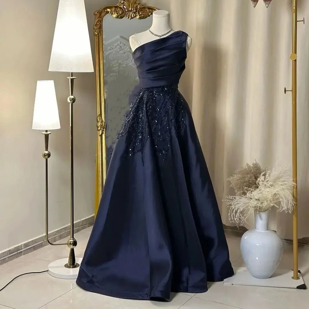 Customized Unisex Jersey Pleat A-line One-shoulder Long Dresses