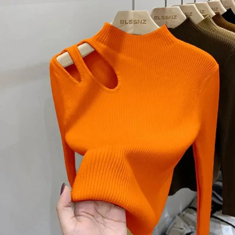 Hollow-out Turtleneck Knitted Women Sweater