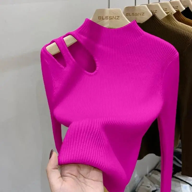 Hollow-out Turtleneck Knitted Women Sweater