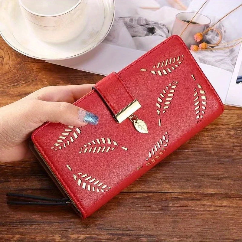Elegant Women's Wallet With Hollowed-Out Leaf Design