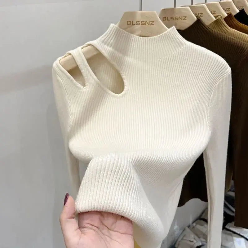 Hollow-out Turtleneck Knitted Women Sweater