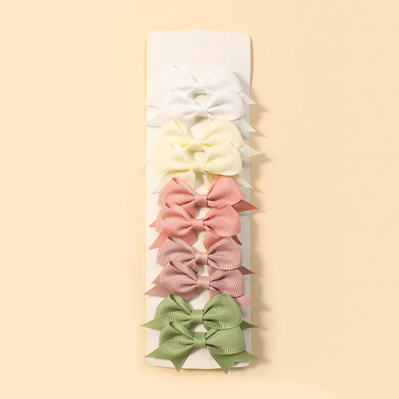 10Pcs/Set New Cute Solid Ribbon Bowknot Hair Clips for Baby Girls