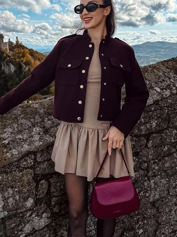 Women Soft Tweed Bomber Jacket