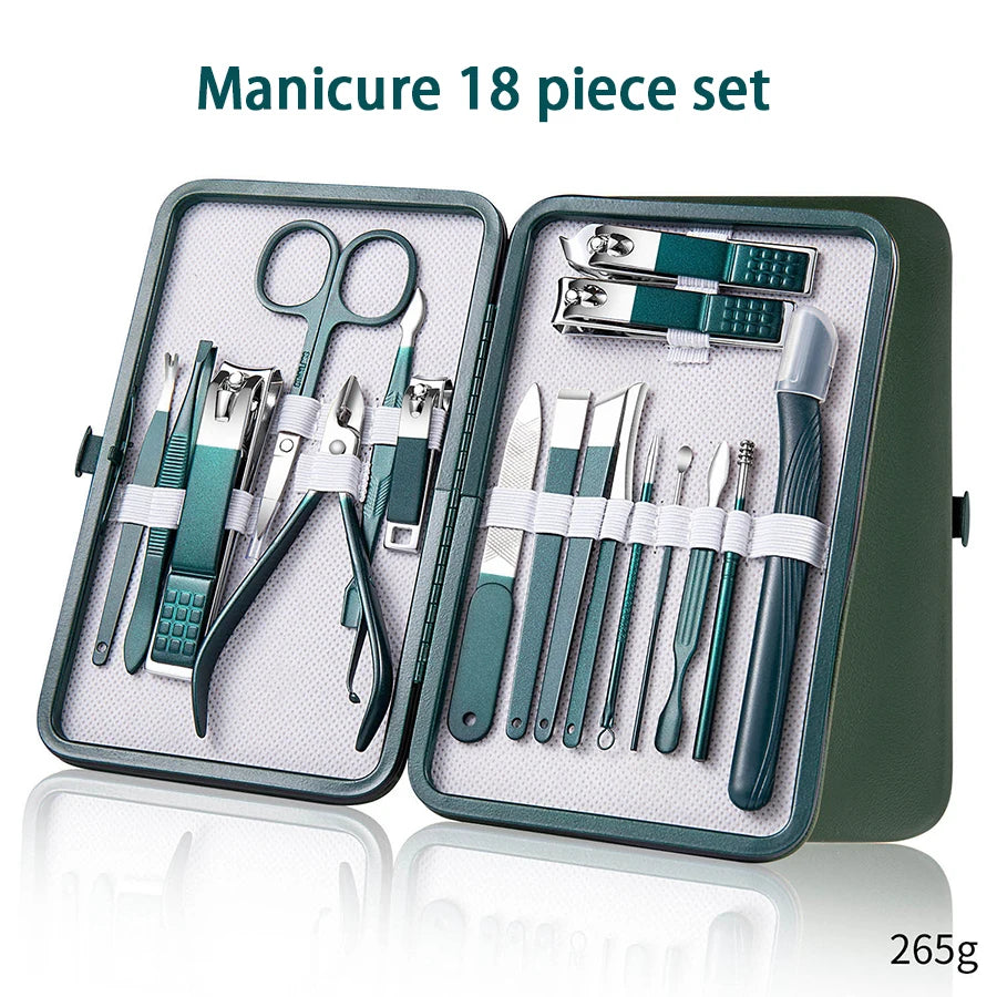 Ouriner 6-18Pcs Portable Manicure Sets Pedicure Kits Bright Black Nail Clipper set