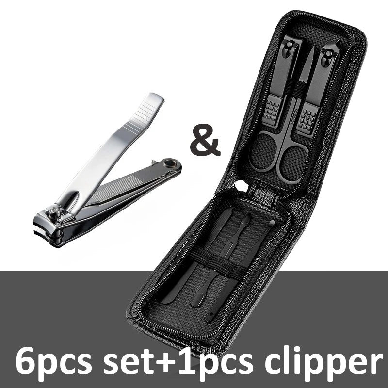 Ouriner 6-18Pcs Portable Manicure Sets Pedicure Kits Bright Black Nail Clipper set