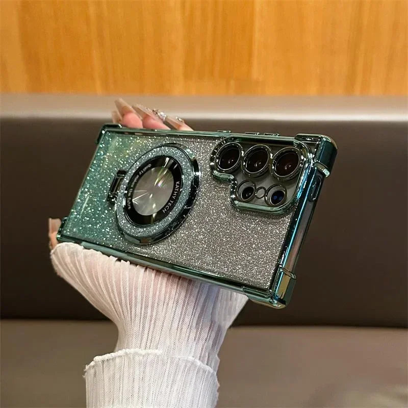 Luxury Magnetic Plating Stand Shockproof Glitter Case for Samsung Galaxy