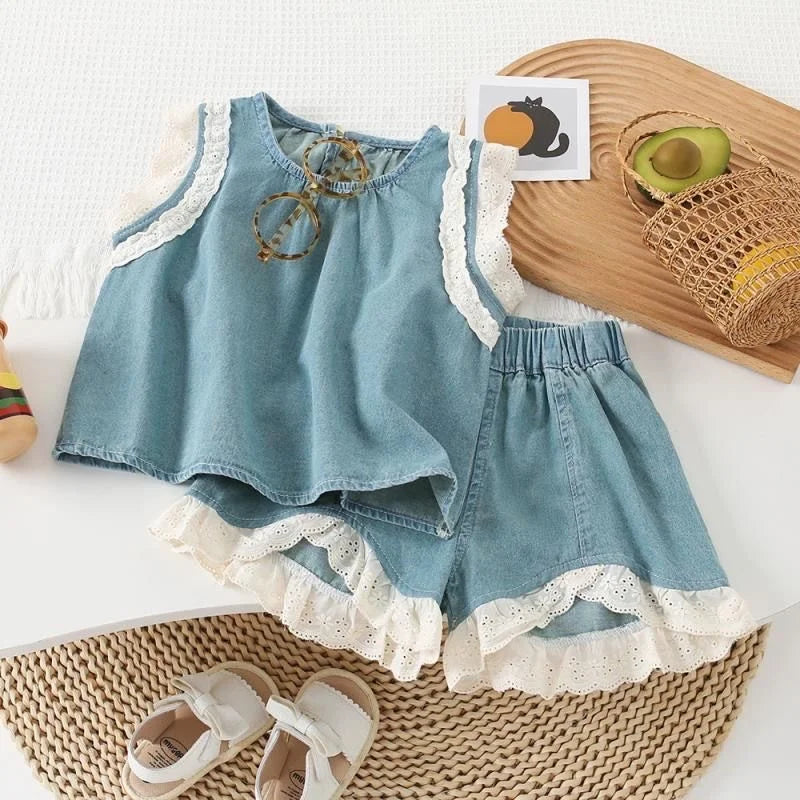 2Pcs Kids Sleeveless Sweet Clothing Set 2-8Y