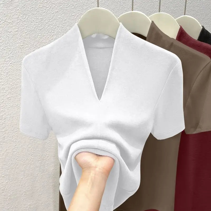 NEW V Neck Slim T Shirt Women