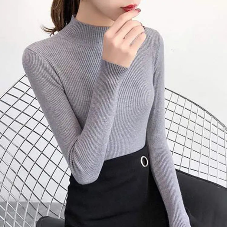 Women Sweater Vintage Basic Solid Knitted Tops Casual Slim Pullover