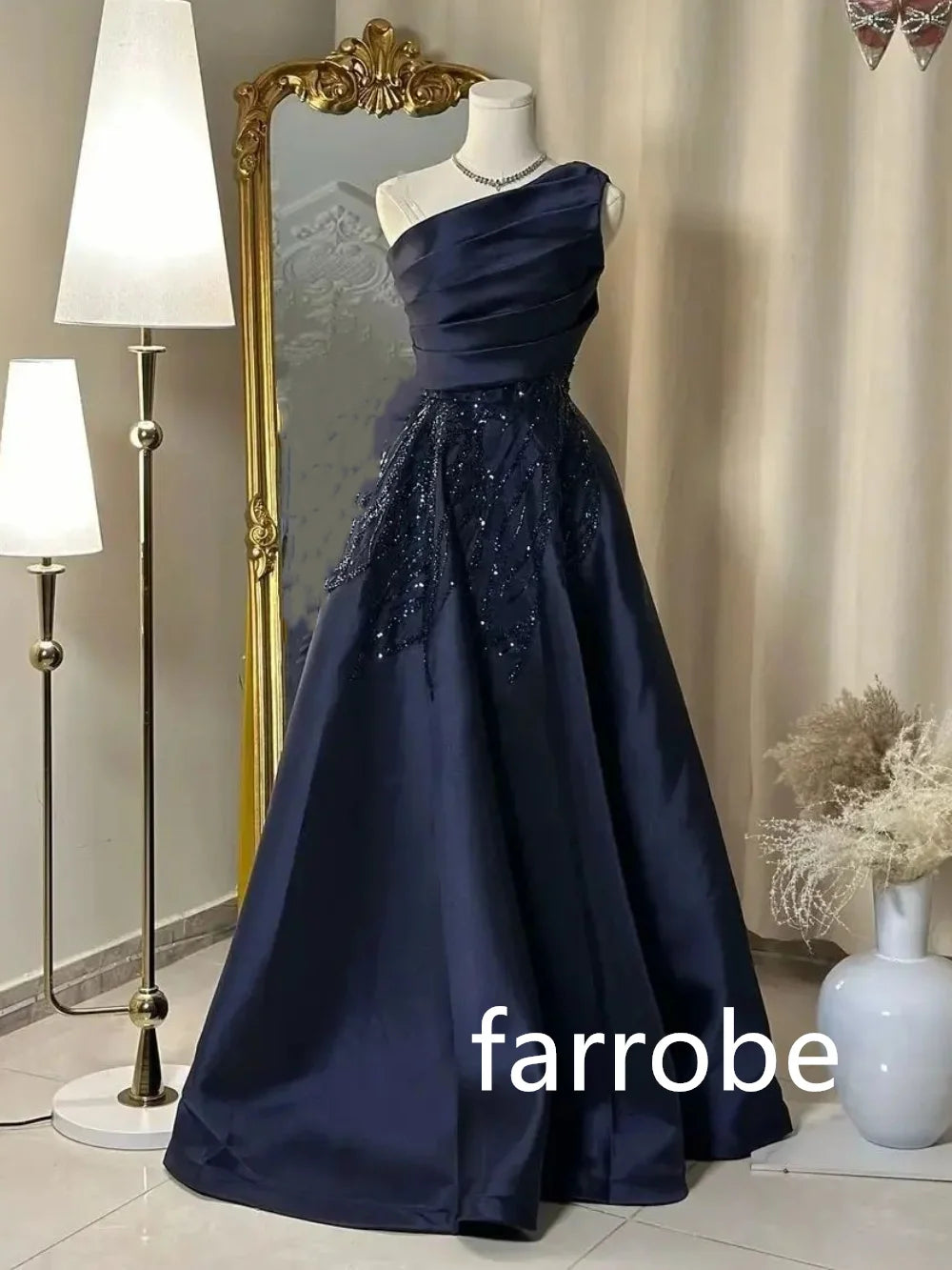 Customized Unisex Jersey Pleat A-line One-shoulder Long Dresses