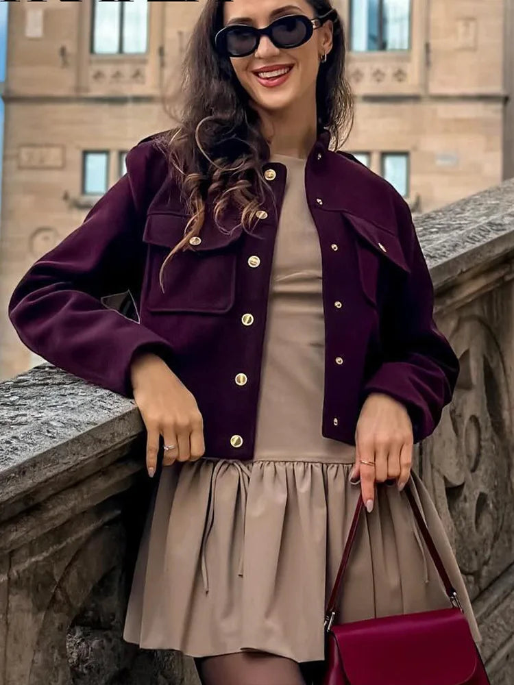 Women Soft Tweed Bomber Jacket