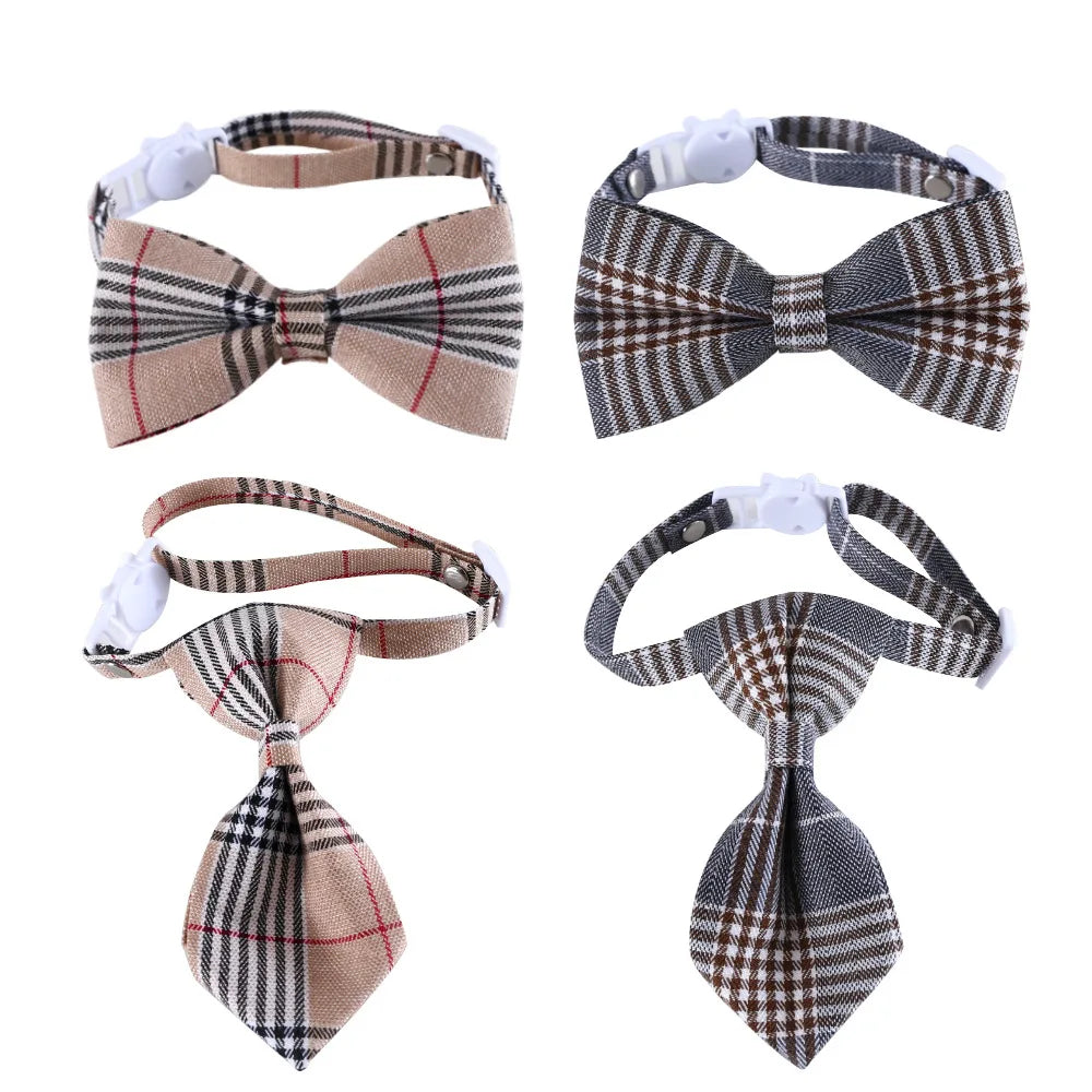 1pc Adjustable Plaid Cat Collar with Bow Tie