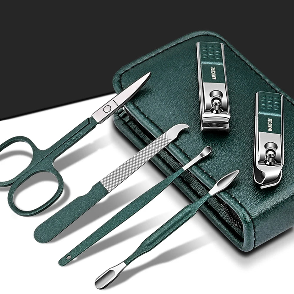 Ouriner 6-18Pcs Portable Manicure Sets Pedicure Kits Bright Black Nail Clipper set