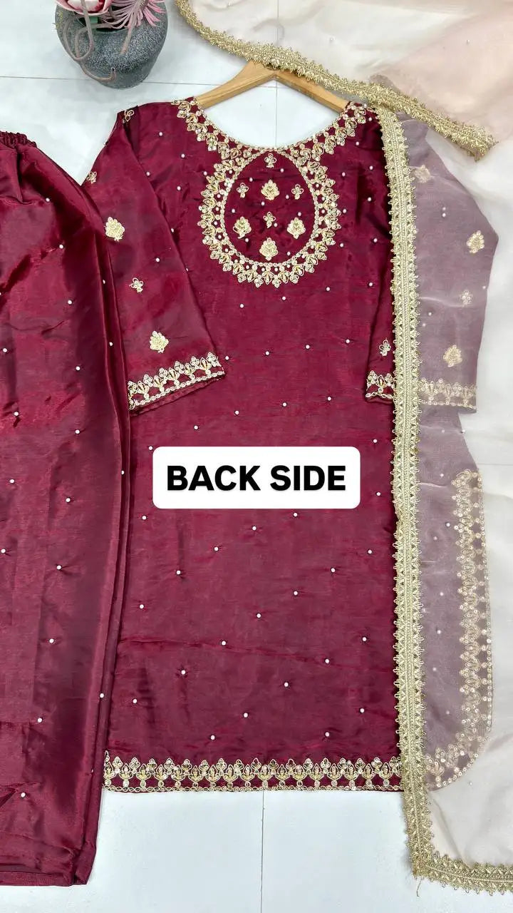 Women's Designer Party Wear Heavy Silk Top Sharara Duptta