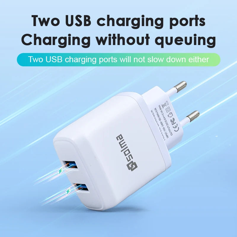 2 Ports USB  Charger White EU Standard Plug