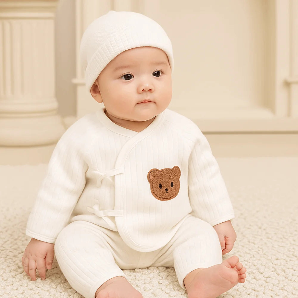 2Pcs/set Cartoon Bear Baby Cardigans Sets Soft Cotton 0-6 Months