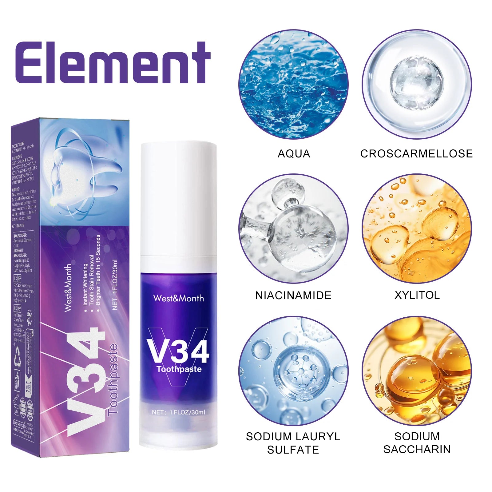 V34 Teeth Whitening Toothpaste