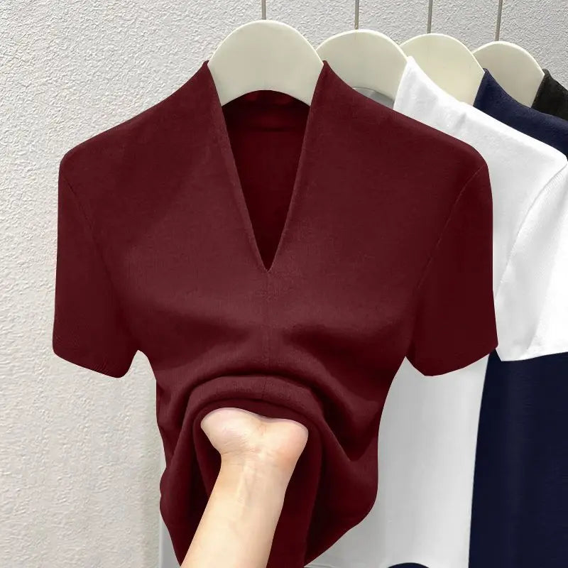 NEW V Neck Slim T Shirt Women