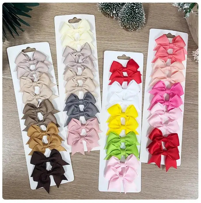 10Pcs/Set New Cute Solid Ribbon Bowknot Hair Clips for Baby Girls