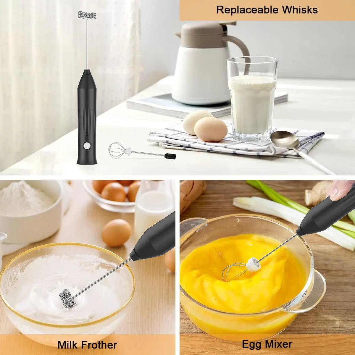 MINI Milk Frother USB Rechargeable 3 Speeds Foam Maker Coffee Whisk Mixer