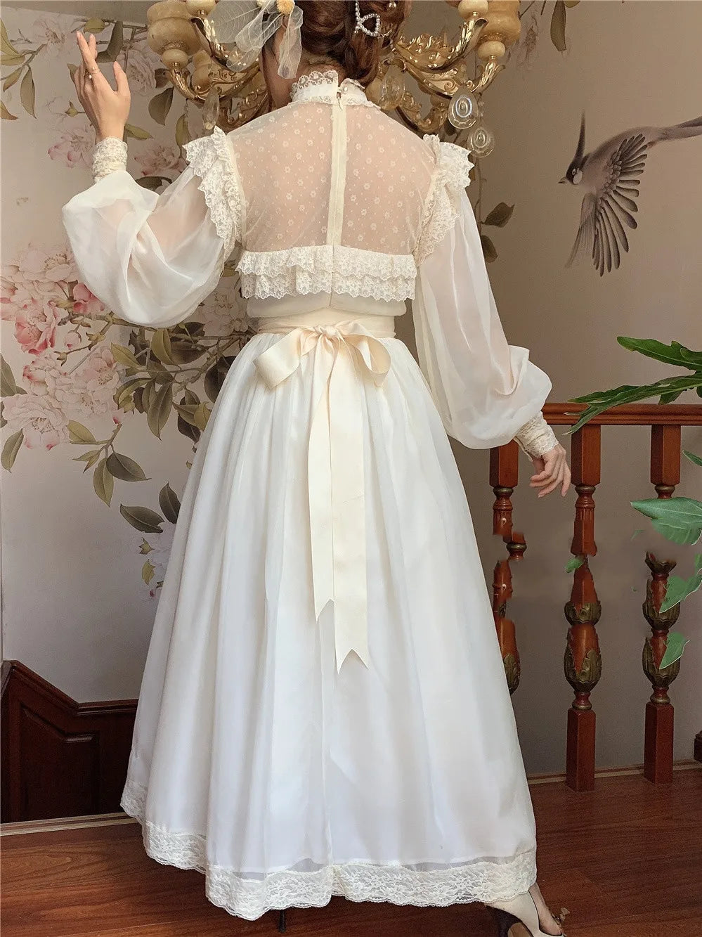 Vintage Cottage Chiffon Dress Fairy Woman Chic Romantic Princess Dresses