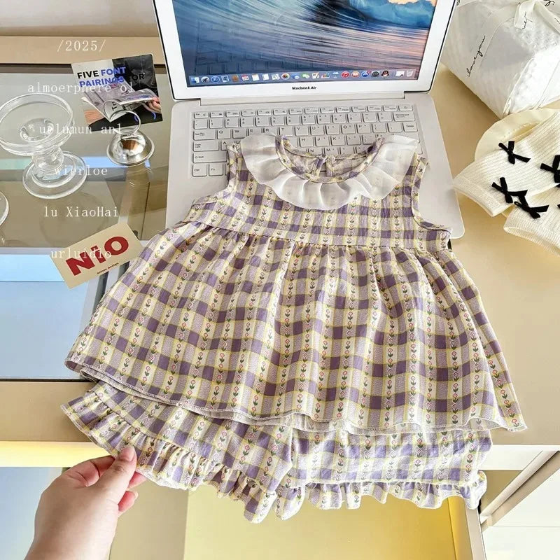 Two-Piece Set Sleeveless Princess Dress with Floral Print