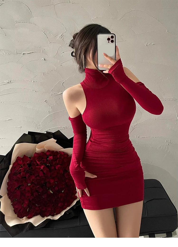 High Neck Tight Dress Women Bodycon