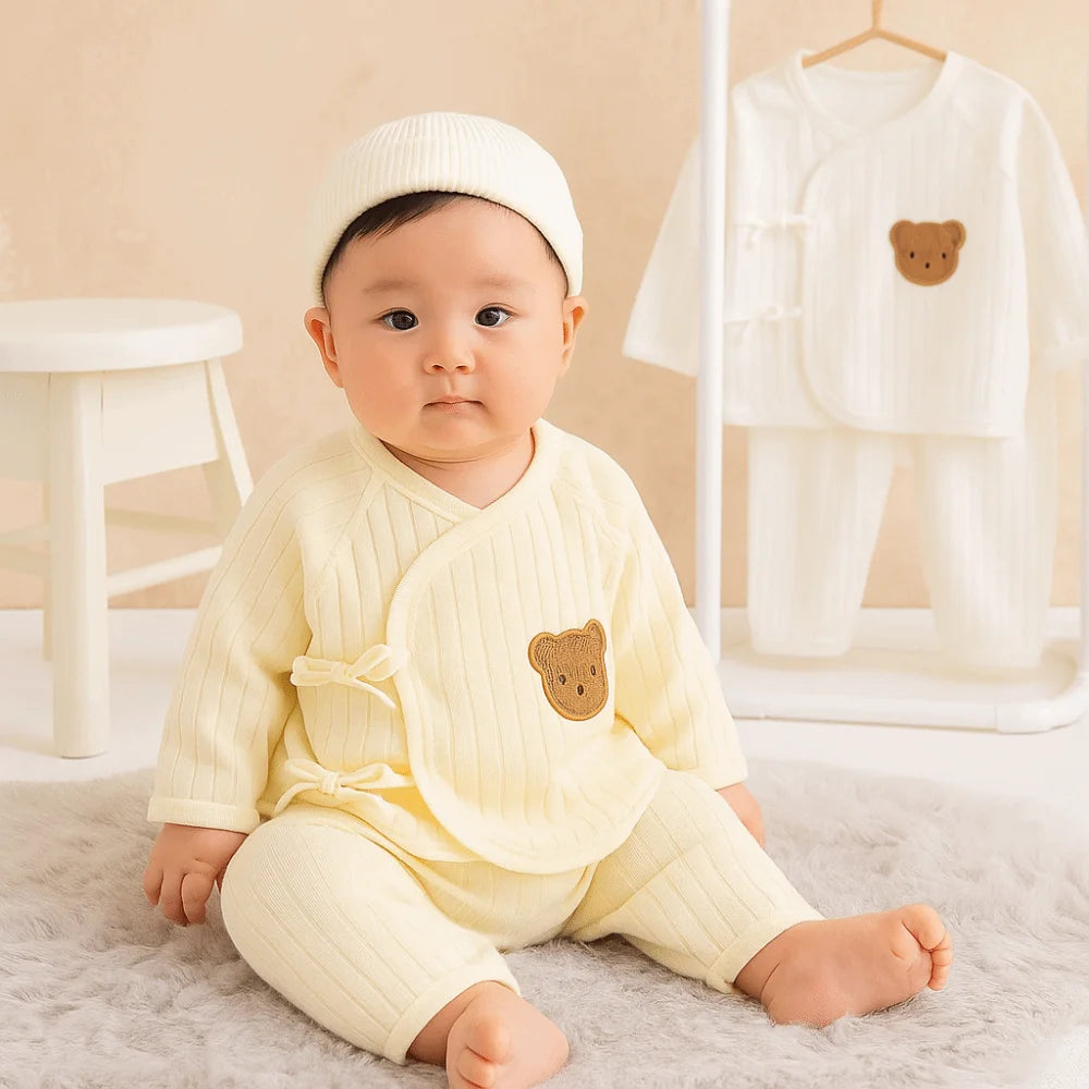 2Pcs/set Cartoon Bear Baby Cardigans Sets Soft Cotton 0-6 Months