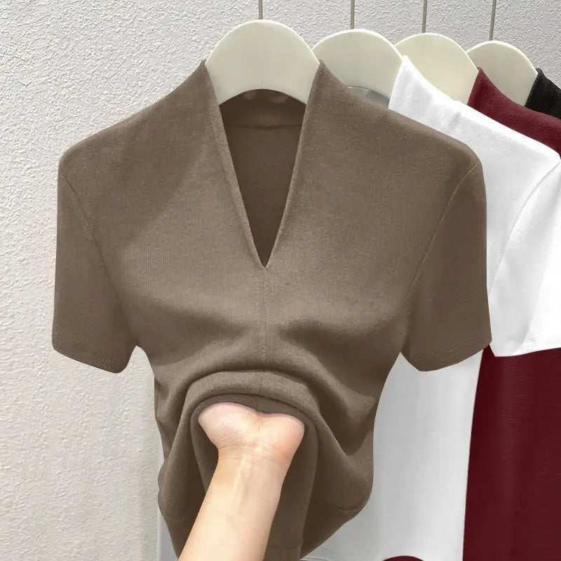 NEW V Neck Slim T Shirt Women