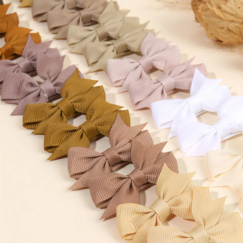 24Pcs Baby Girls Solid Bow Hair Clips Cute Mini Grosgrain Ribbons