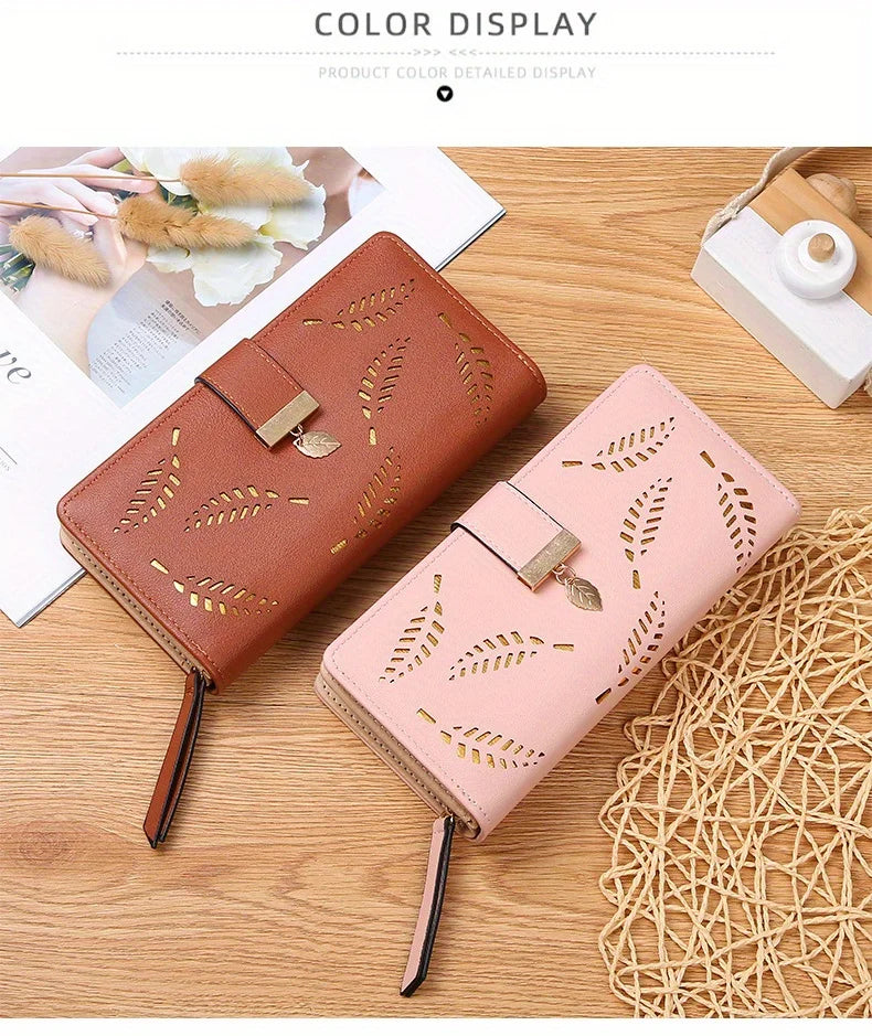 Elegant Women's Wallet With Hollowed-Out Leaf Design