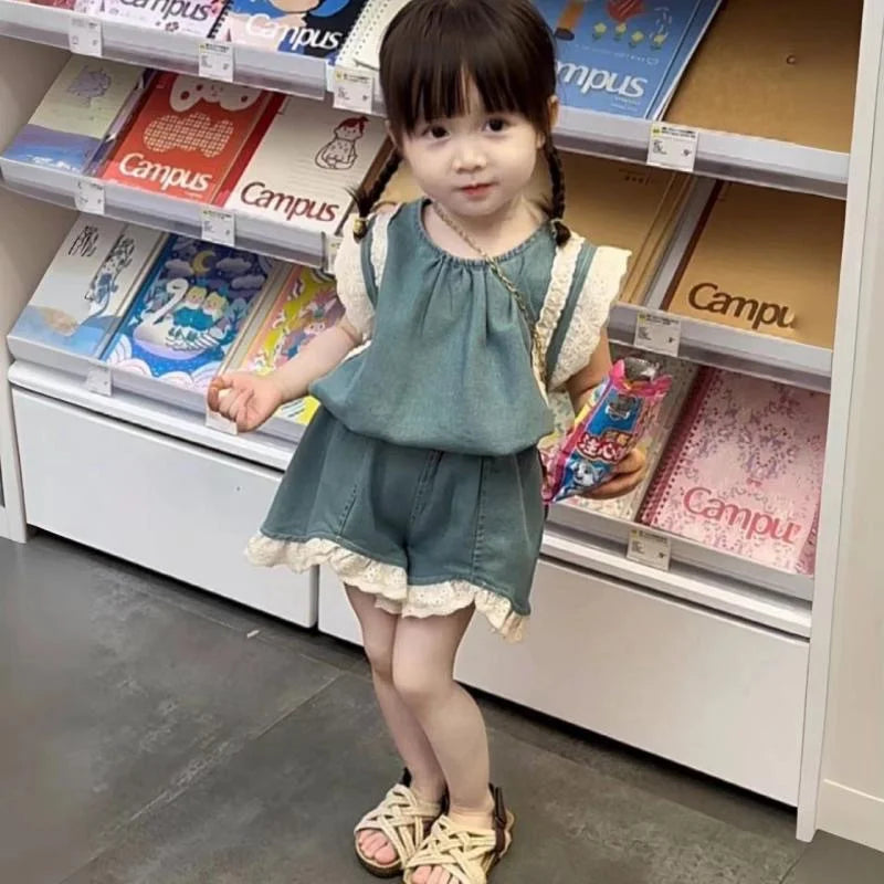 2Pcs Kids Sleeveless Sweet Clothing Set 2-8Y
