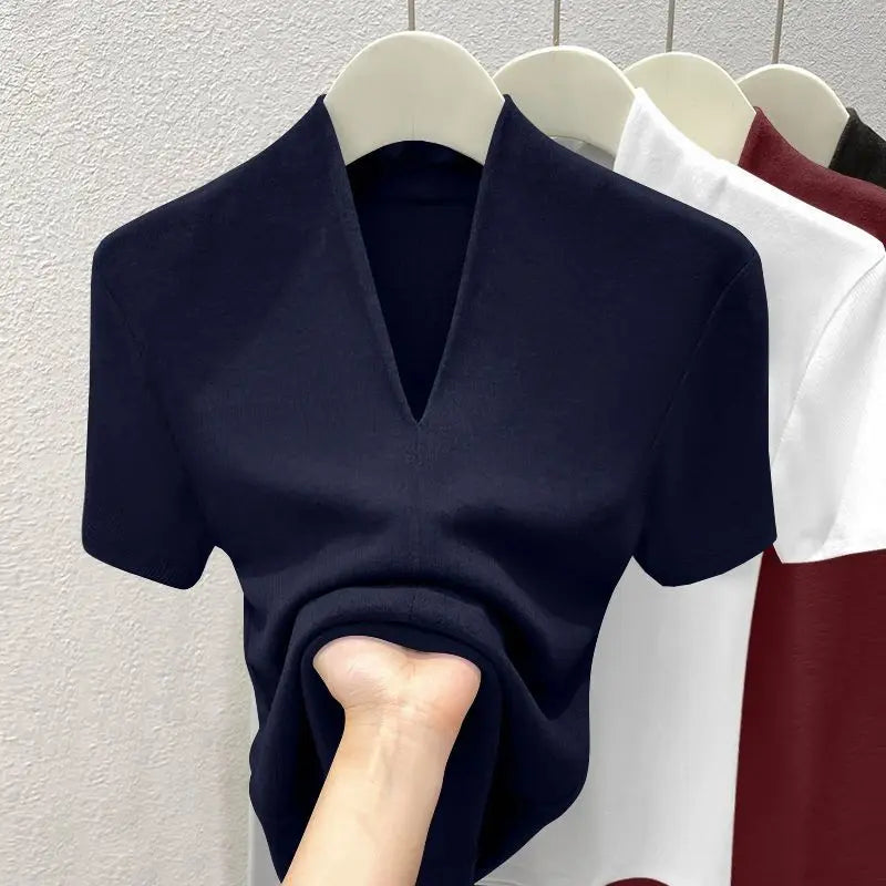NEW V Neck Slim T Shirt Women