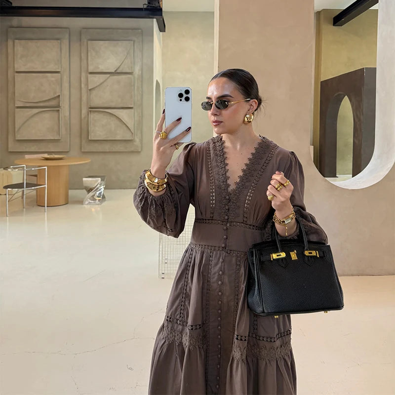 Casual Hollow Out Flower Women Dress