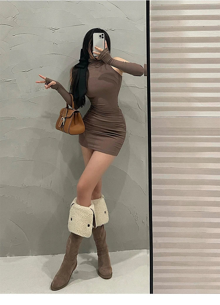 High Neck Tight Dress Women Bodycon
